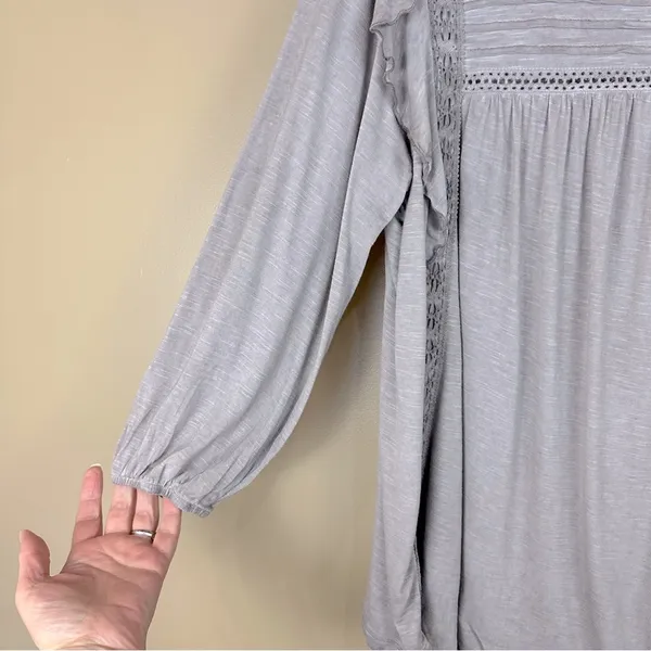 Knox Rose Light Gray Womens Lace Trim Ruffle Sleeve Blouse XXL Boho Feminine - Image 5