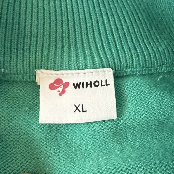 Wiholl Half Zip Mock Neck Sweater Size XL Turquoise Blue Striped Preppy Coastal - Image 6