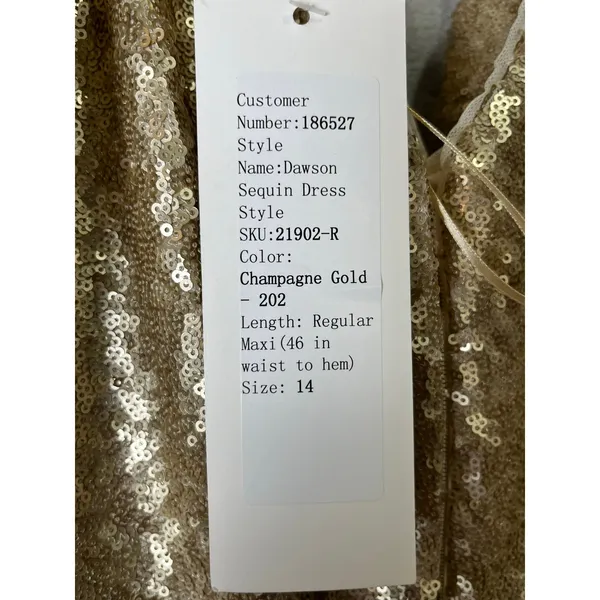 Revelry Dawson Champagne Gold Sequin Maxi Dress Sz 14 Bridesmaid Formal Gown New - Image 6