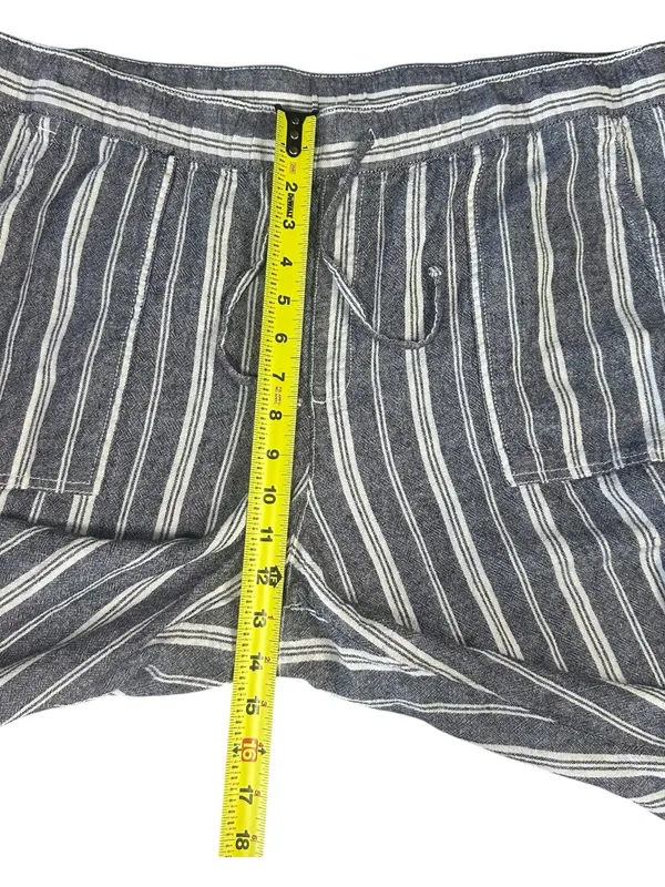 GAP Blue and White Vertical Stripe Wide-Leg Drawstring Linen Pants - Image 7