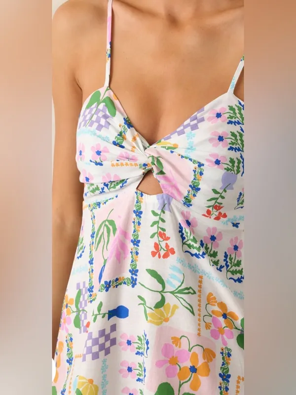 MINKPINK Nikita Twist Ivory Picnic Midi Dress Twist Flowy Smock Small NWOT - Image 2