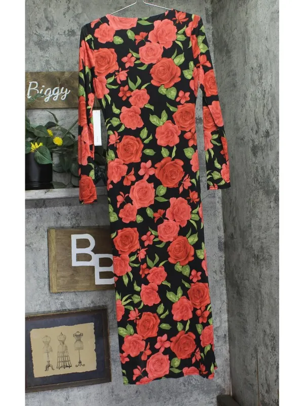NWT Aqua Womens Knit Rose Jersey Cowl Neck Dress IDO14215 Red / Black L - Image 3