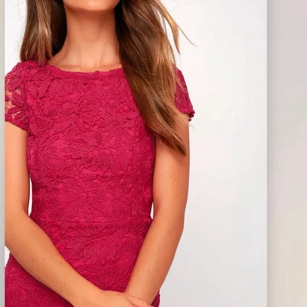 NWT Lulus‎ Right Sheer, Right Now Magenta Lace Bodycon Dress MEDIUM - Image 2