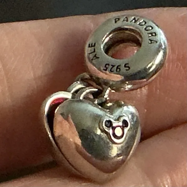 Pandora Disney Mickey Minnie Red Double Heart Dangle Charm S925 ALE Sterling - Image 2