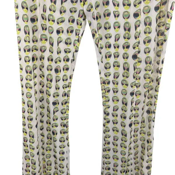 Meshki Nora Mesh Straight Leg‎ Pant Sheer Alien Print Cream Green Size XL - Image 6