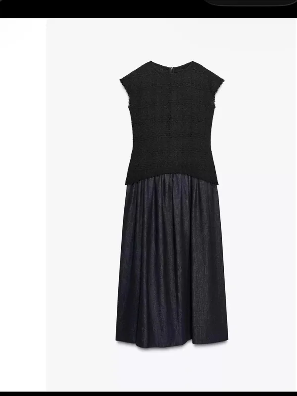 ZARA NEW FW25 ZW COLLECTION COMBINATION MIDI DRESS Blue‎ - Image 2