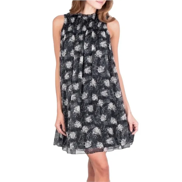 Joie Ruffle Neck Printed Mini Dress | Navy Tan | Medium - Image 5