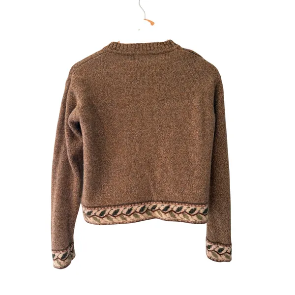 Vintage Woolrich Women's S 100% Wool V-Neck Sweater Made in Japan Floral Trim - Image 3