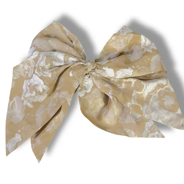 Free People Ethereal Dainty Rose Floral Twiggy Bow Barrette Neutral Tan Cream - Image 3