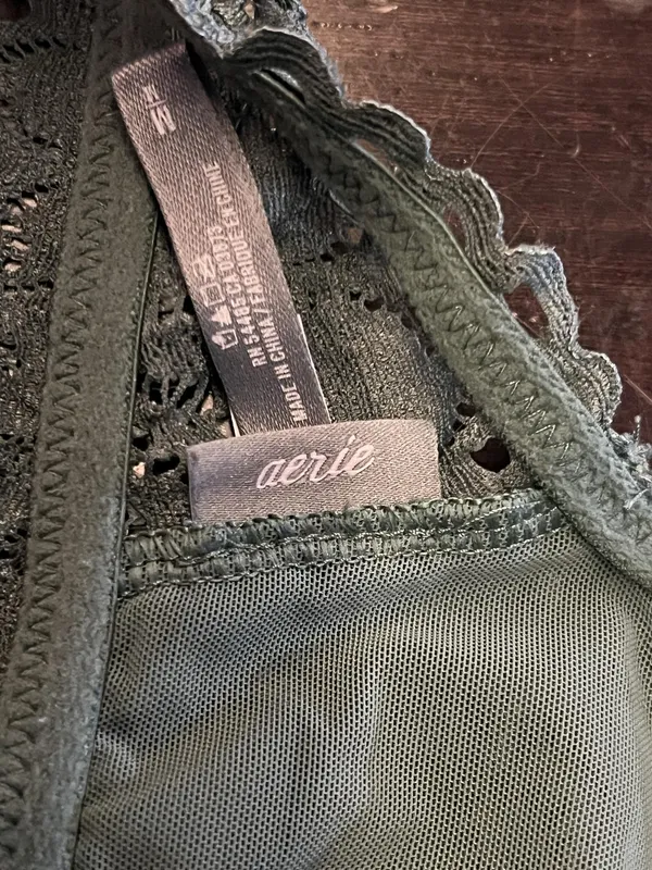 Aerie Bralette Bra Womens Medium Green Lace Wireless Halter Lined Longline - Image 7