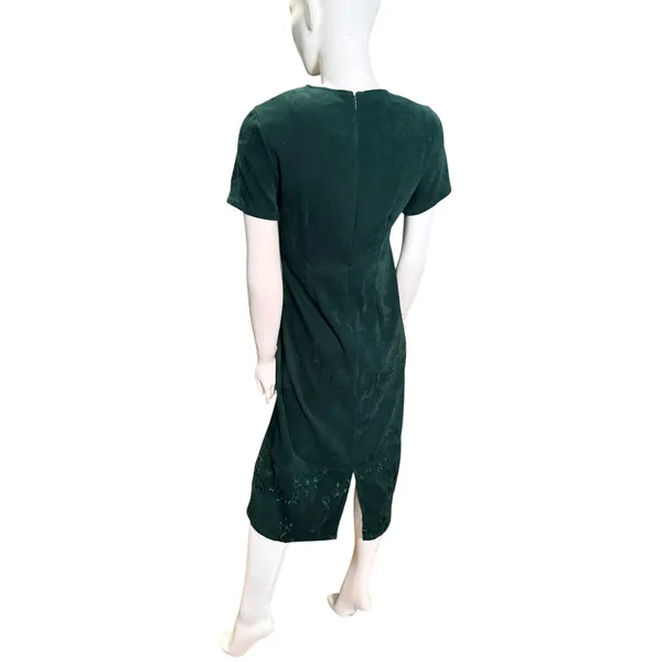 Country Wear Petite Casuals Green Faux Suede Embroidered Midi Sheath Dress PM - Image 2