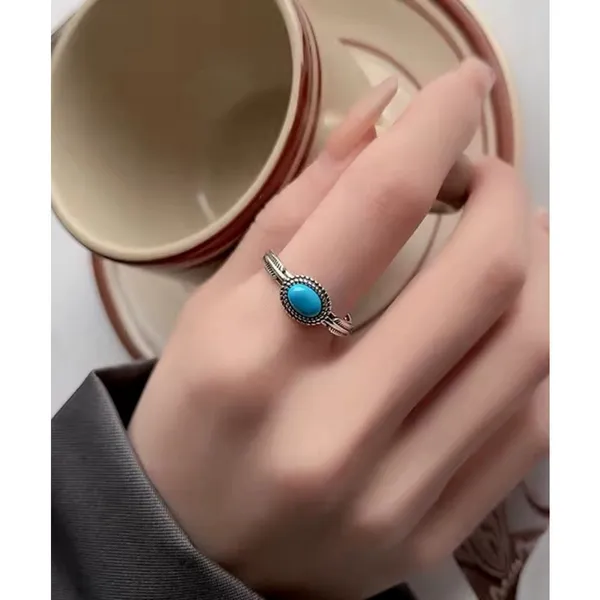 NEW Women's Boho Turquoise Ring, 925 Sterling Silver‎ Adjustable - Image 2