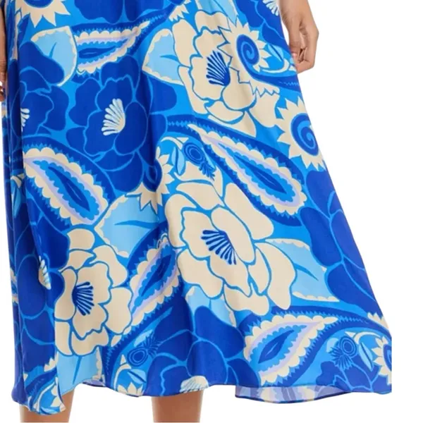 FARM Rio NWT Women’s Size L Blue White Tropical Groove Cutout Detail Midi Dress - Image 7