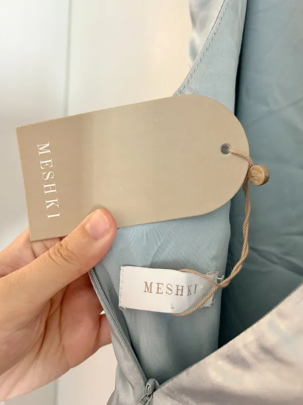 Meshki Backless Satin Maxi Dress in Ice Blue Bridesmaid Wedding Party Size L NWT - Image 11
