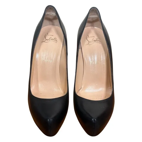 Christian Louboutin Rolando 120 Black Leather Platform Pumps Red Bottoms Heel 37 - Image 3