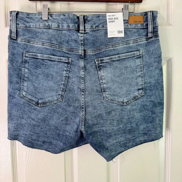 True Craft Denim‎ Shorts High-Rise Distressed Blue Wash Plus Size 18W - Image 8
