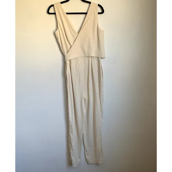 1. State‎ Sleeveless V-neck Side Tie Jumpsuit in Cream - Image 4