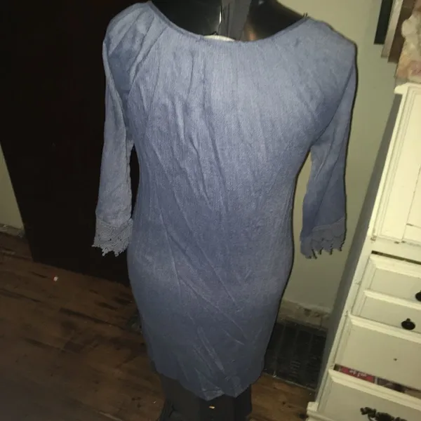 Naïf embroidered tie neck flowy boho blue tunic - Image 2