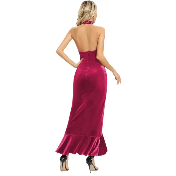 Rose‎ Red Velvet Halter Mermaid Dress - Small - Image 3