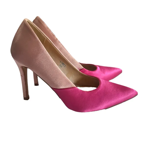 Lulus Lumii Satin Color Block Pumps Fuchsia Pink Blush Pointed Toe Heels sz 6.5 - Image 14