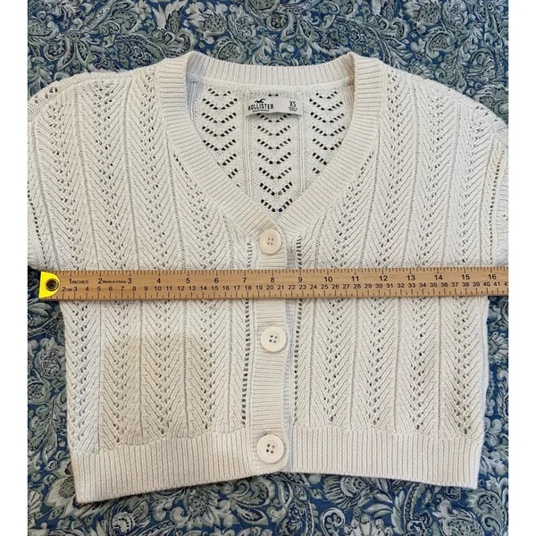 Hollister White Pointelle Knit Cropped Cardigan Sweater XS 350S27720 Cotton - Image 5
