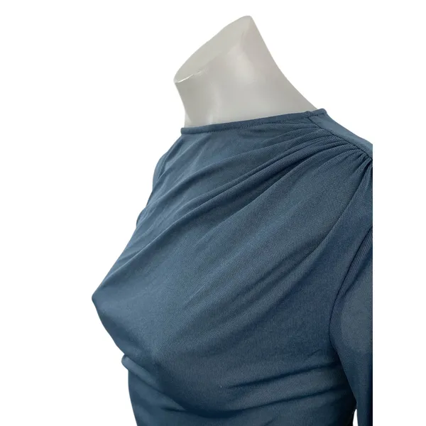 NEW Zara Asymmetric Knot Women's Drape Ruched Long Sleeve Midi Bodycon Dress XS - Image 2