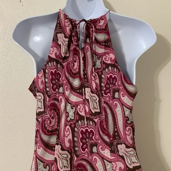 Vintage 90s Brown Pink Paisley Silk Fairycore Boho Artsy Sequin Midi Dress‎ Sz 6 - Image 4