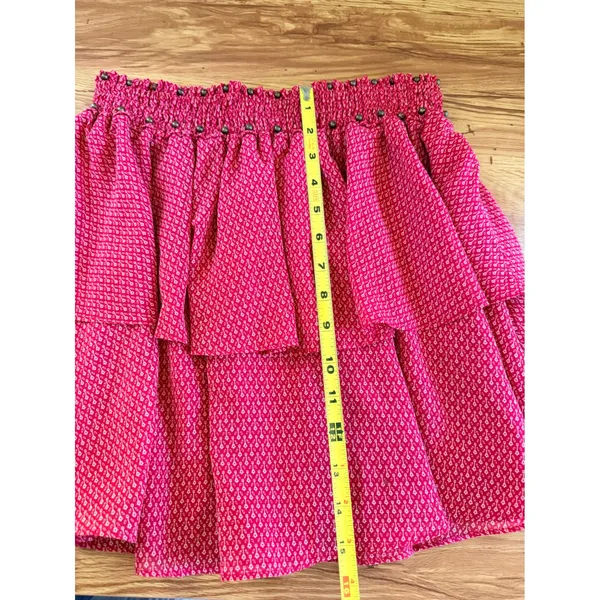 Maison Scotch Tiered Ruffle Mini Skirt Smocked Red Print Size 2 - Image 7