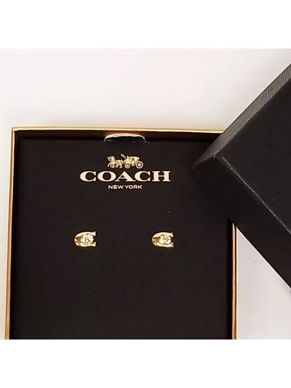 New in Box Authentic Coach Rose Gold Signature C Crystal Stud Earrings 1/4 - Image 4