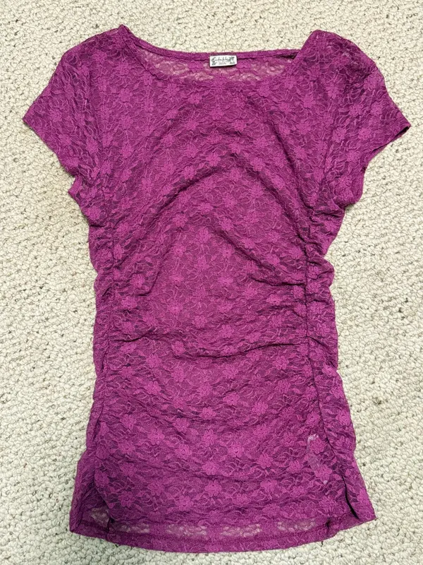 Free People Keep It Simple Top Dramatic Orchid Size M Fitted Lace‎ Baby Tee - Image 2