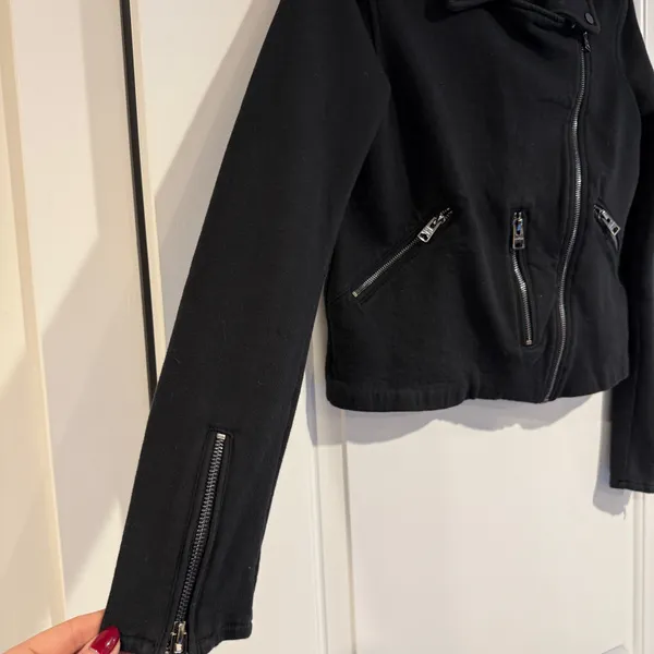 Allsaints Harper Biker Sweatshirt Jacket Black & Silver Women's M Cotton Moto - Image 4