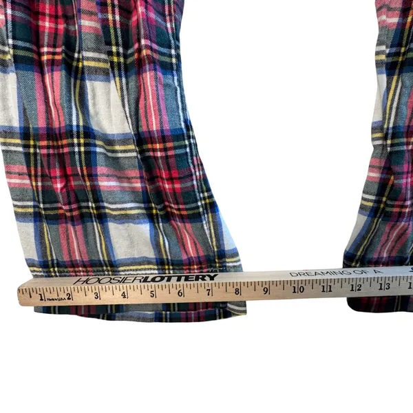 Aerie Women Medium Plaid Flannel Pajama Pants Rhinestone Accent Navy‎ Drawstring - Image 8