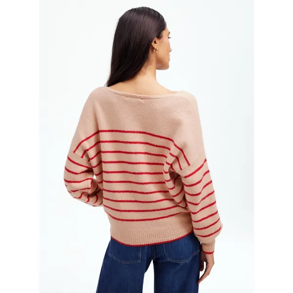 Madewell Wedged V-Neck Sweater Pale Blush Stripe Size Medium‎ - Image 4