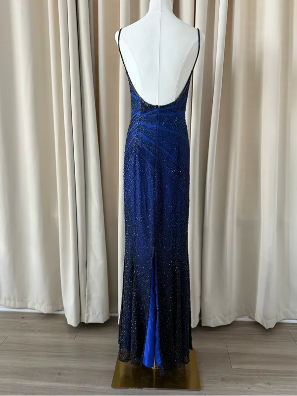 Mia Bella Silk Beaded Y2K Royal Blue Evening Gown Dress Size S - Image 4