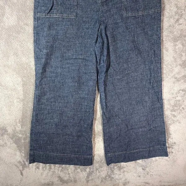 EVEREVE Women’s 29 Blue Chambray Wide Leg Crop Pants Button Fly Patch Pockets - Image 5