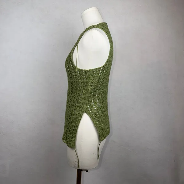 Handmade Crochet Tank Top Women Small Green Open Knit Boho Festival Goblincore - Image 2