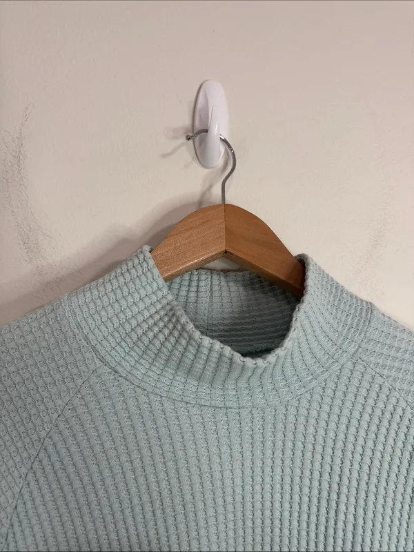 The North Face Pale Aqua Waffle Mock Neck Chabot Sweatshirt Hiking Outdoors sz L - Image 5