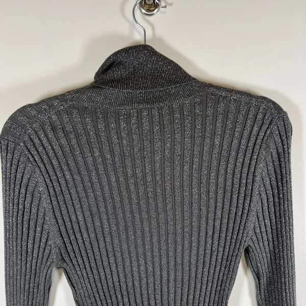 Gap Womens Metallic Ribbed Turtleneck Sweater Gray Silver Shimmer Long Sleeve‎ M - Image 7