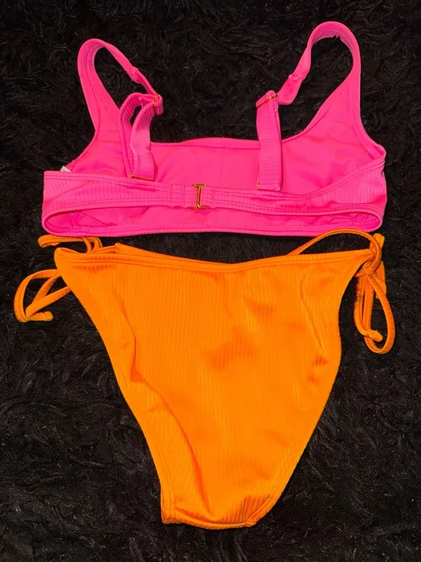 Wild Fable Ribbed Bikini Set Pink Top Size S Orange Bottom Size XS - Image 2