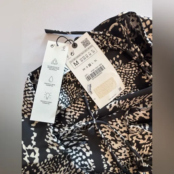ZARA Black and Cream Printed Mini Slip Dress NWT Size‎ M - Image 10