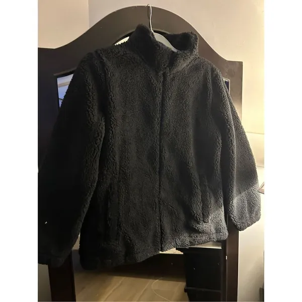 NEW Black Sherpa Jacket Zip Up Fleece Jacket Fuzzy M - Image 8