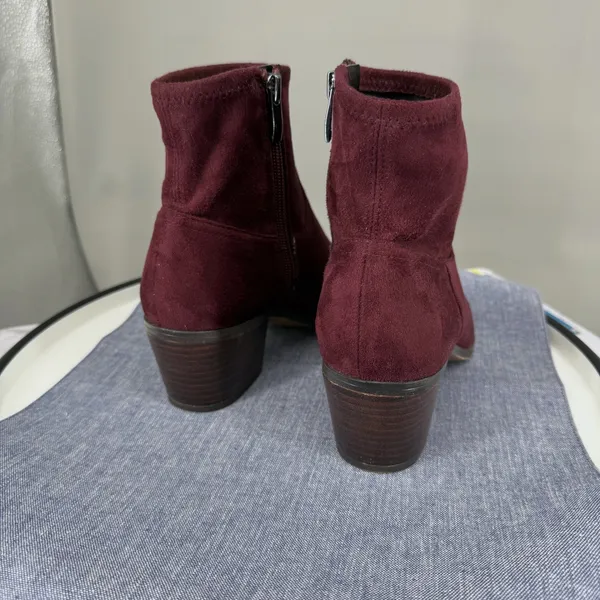 Franco Sarto L Shaneen Ankle Boots 7M Burgundy Faux Suede Pointed Toe Block Heel - Image 5
