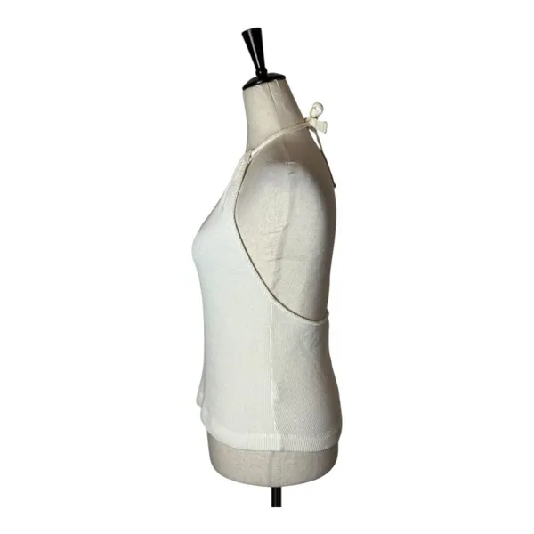 Oak + Fort Shirt Women Medium Ivory Ribbed Knit Tie Neck‎ Halter Top Streetwear - Image 5