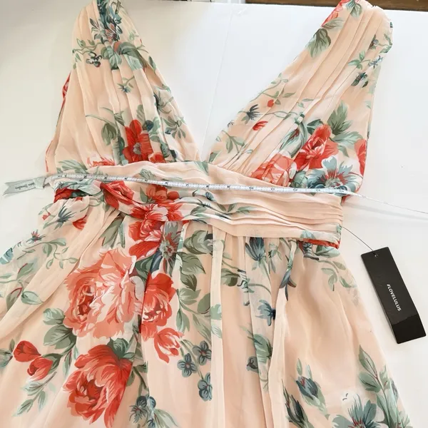 NWT Lulus Peach Pink Garden Meandering Blush Floral Chiffon Maxi Dress MEDIUM‎ - Image 9