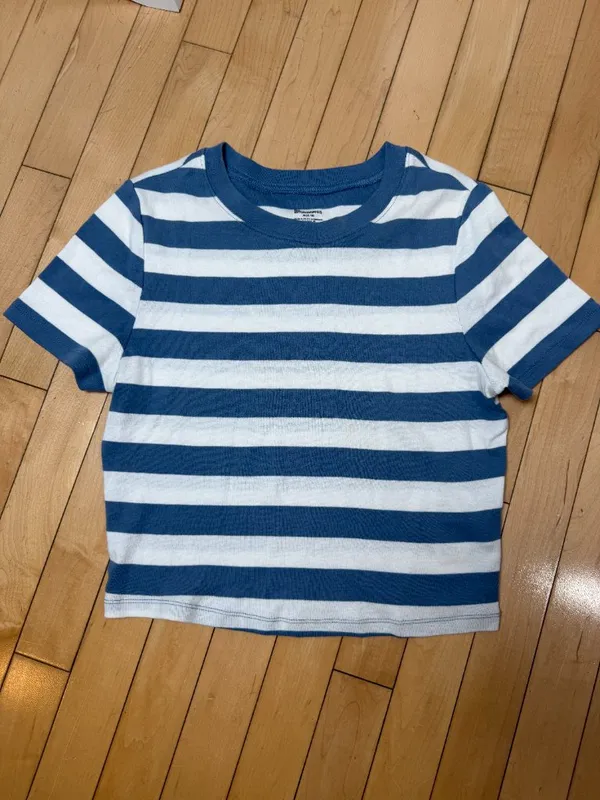 No Boundaries Steel Blue & White Striped Baby T Tee Shirt Top Size M 8-10 - Image 3
