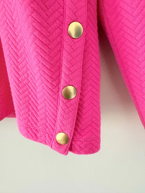 J. Crew Factory Herringbone mockneck sweatshirt snap in soft fuchsia pink Size M - Image 6