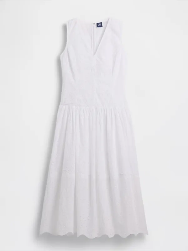 GAP Eyelet Drop-Waist Maxi Dress White XS Petite NWT - Image 5
