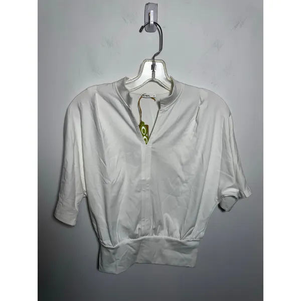 OGL Stand Collar V-Neck Short Sleeve White Top Women's Size Small NEW - Image 5