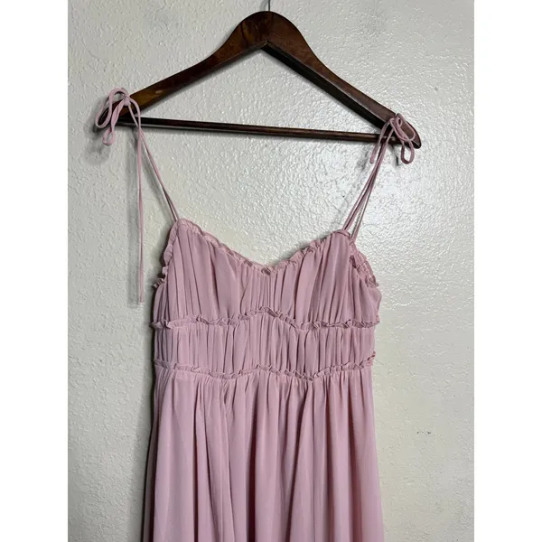 O.P.T. Gigi Ruffled Ruched Chiffon Tie Strap Cami Midi Dress size S Blush Pink - Image 5
