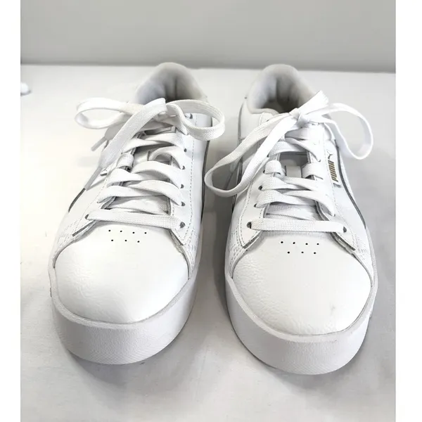 PUMA White Platform Sneakers Womens 6 /‎ Youth 4.5 Clean Girl Minimalist Shoes - Image 8